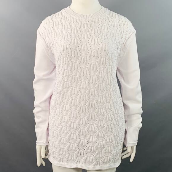 COMME des GARCONS 2022 Size L White Cable Knit Polyester Crew Neck Sweater - Picture 1 of 6